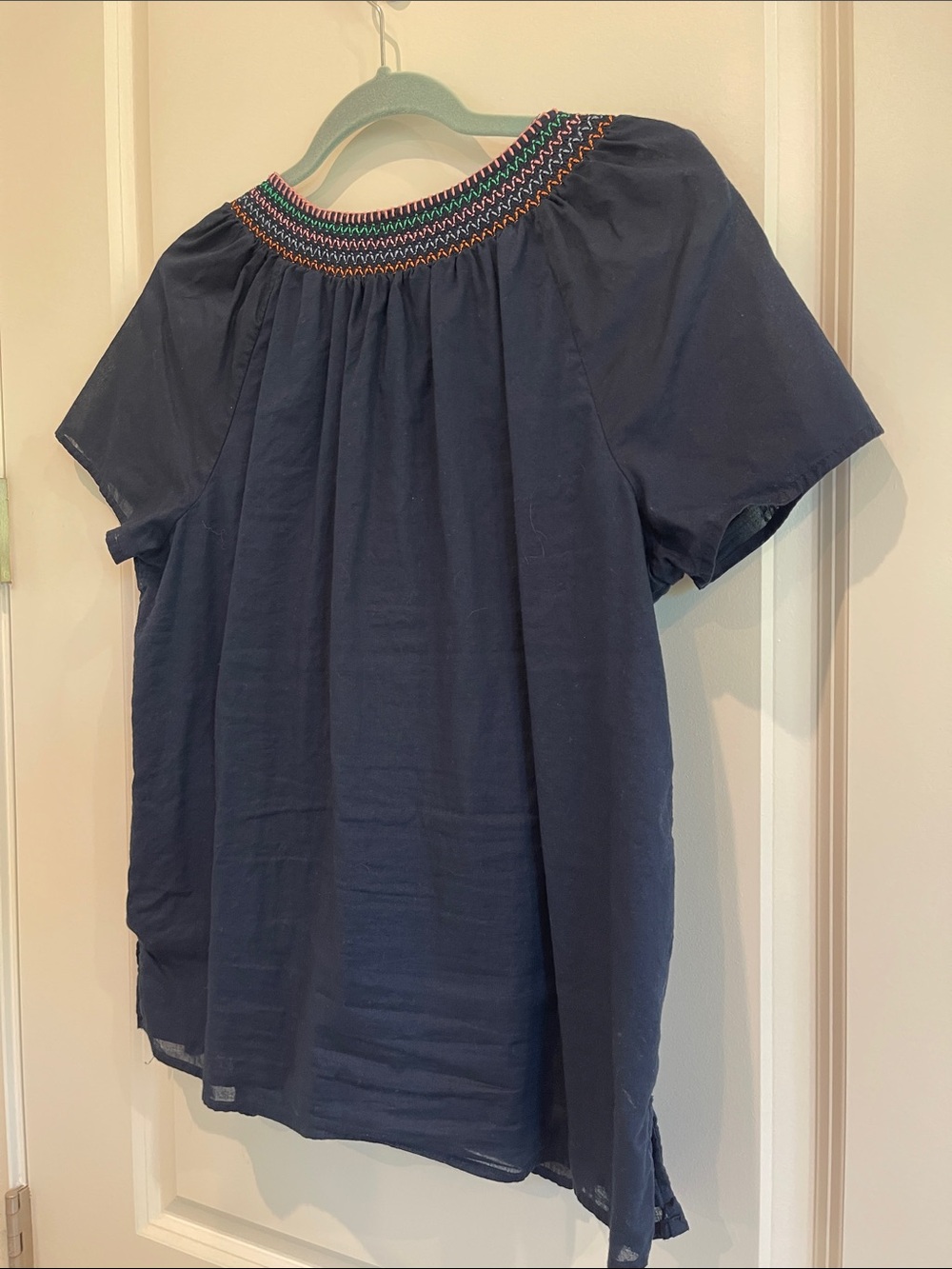 Talbots Navy Short-Sleeve Tunic with Colorful Floral Embroidery - Picture 4 of 4